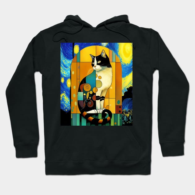 Van Gogh Starry Night Cat, izzy's kitty Gustav Klimt Fit Hoodie by masterpiecesai